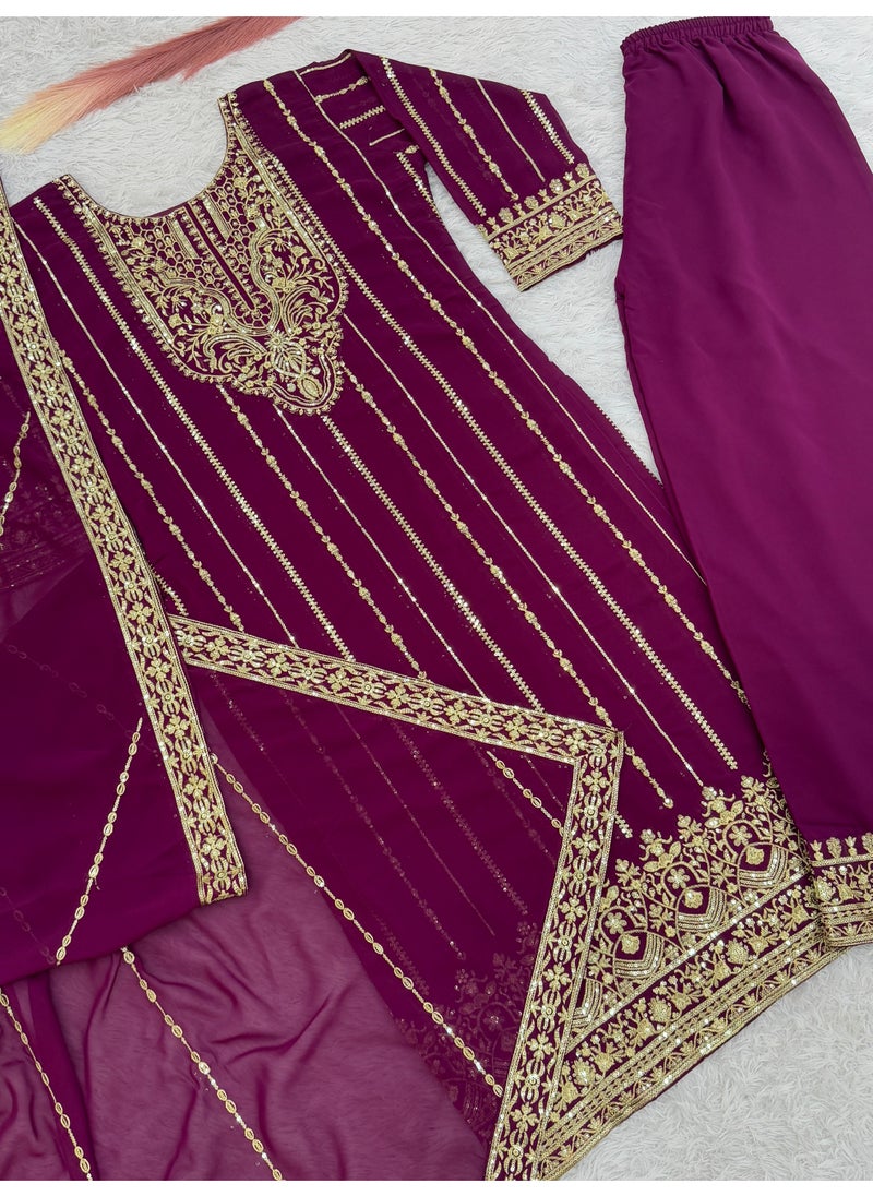 Super Asian "Timeless Spark: Faux Georgette Suit Set with Luxe Sequence Work"  - Image 2