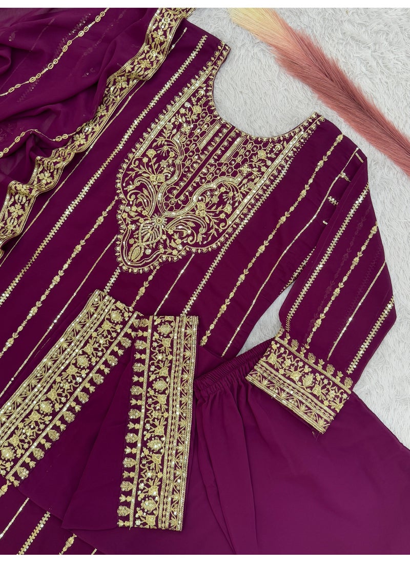 Super Asian "Timeless Spark: Faux Georgette Suit Set with Luxe Sequence Work"  - Image 4