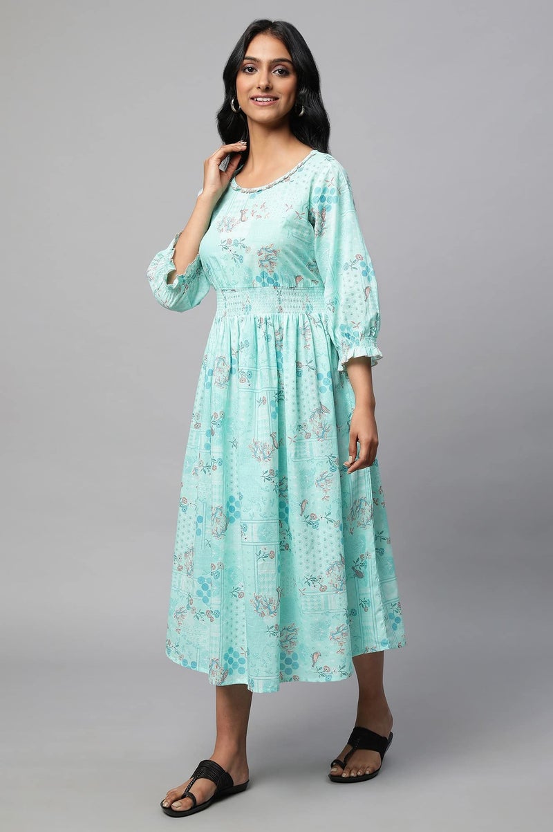 Aurelia Green A-Line Printed Dress - Image 3