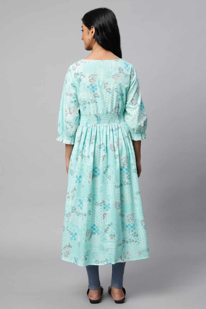 Aurelia Green A-Line Printed Dress - Image 2
