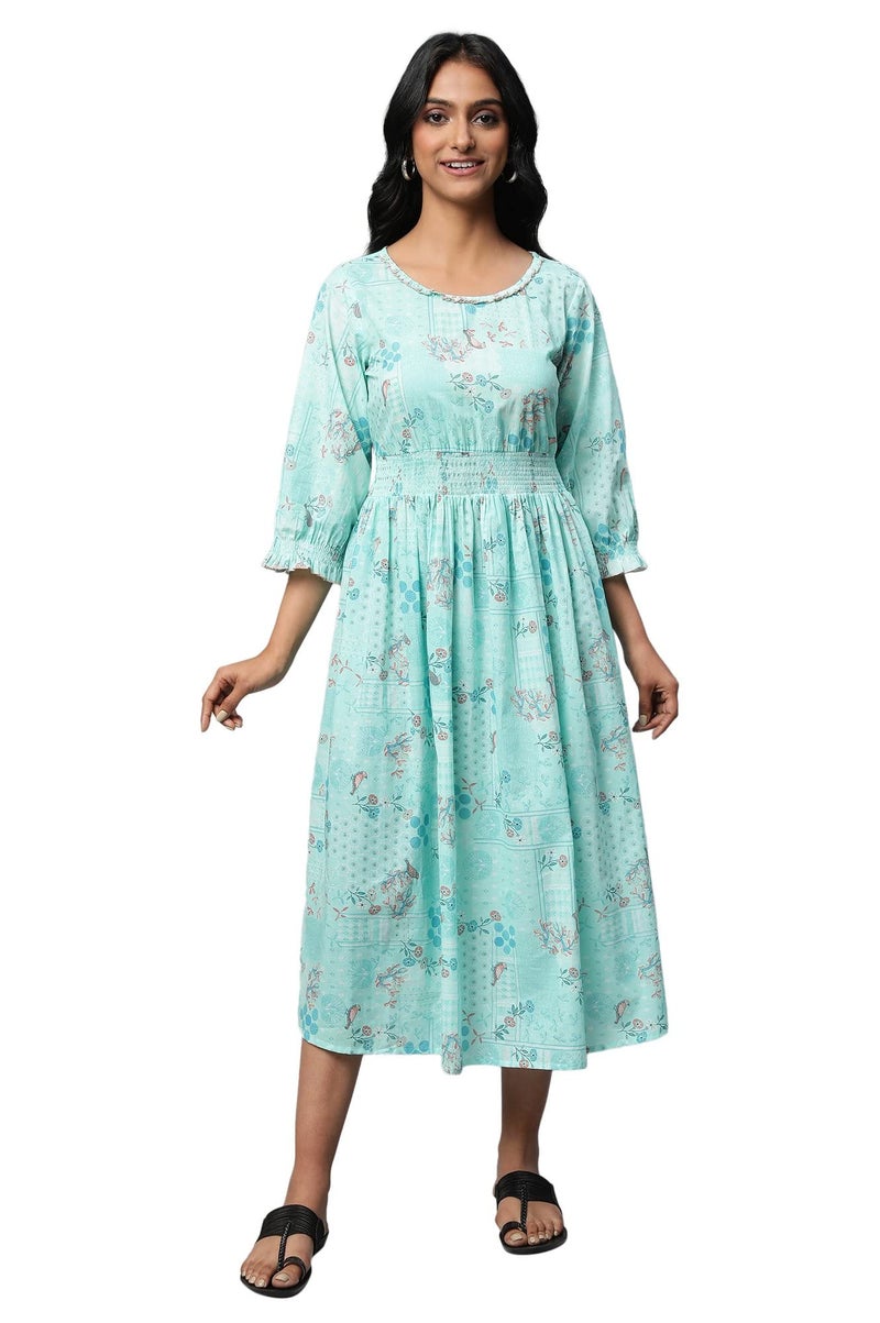 Aurelia Green A-Line Printed Dress - Image 1