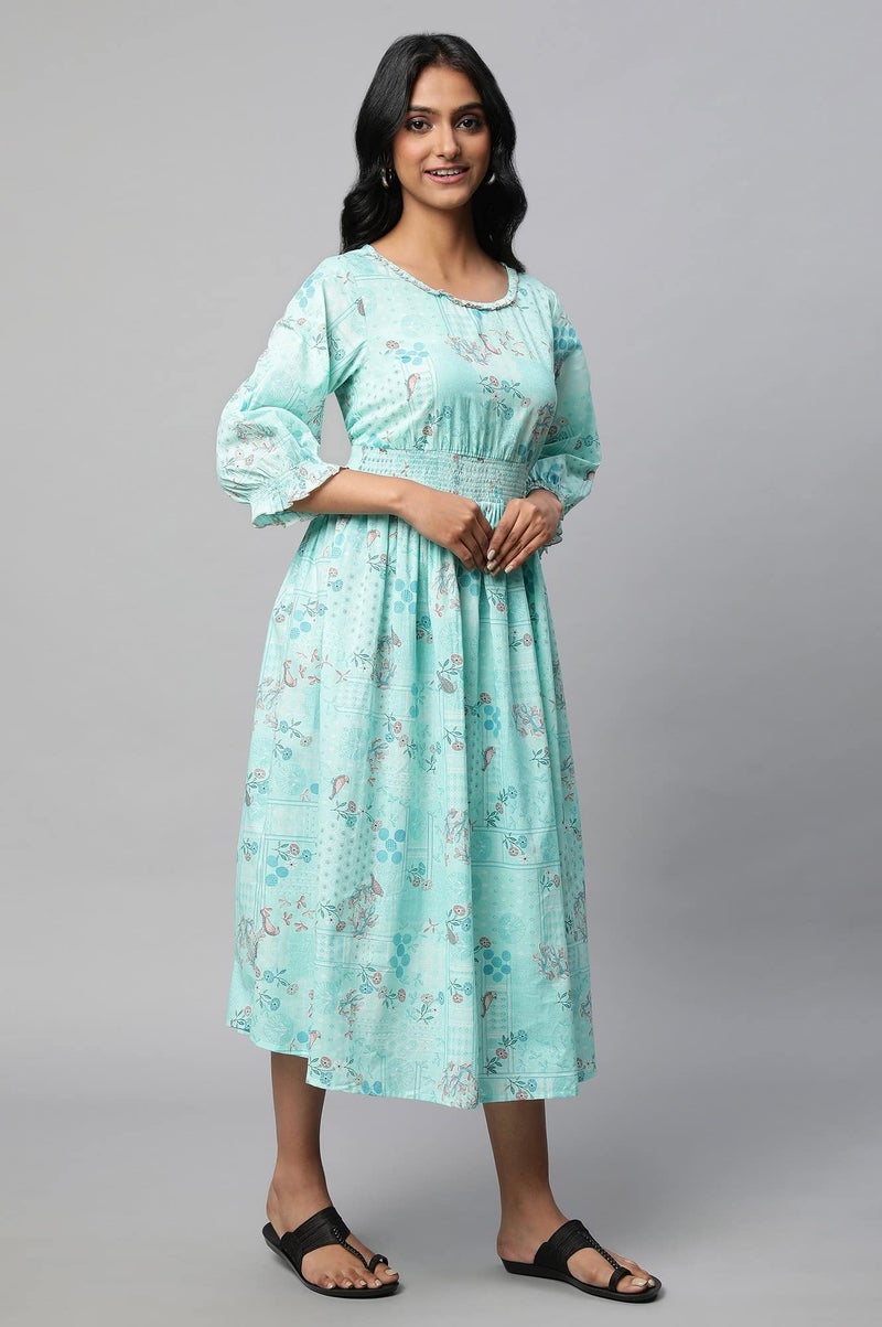 Aurelia Green A-Line Printed Dress - Image 4