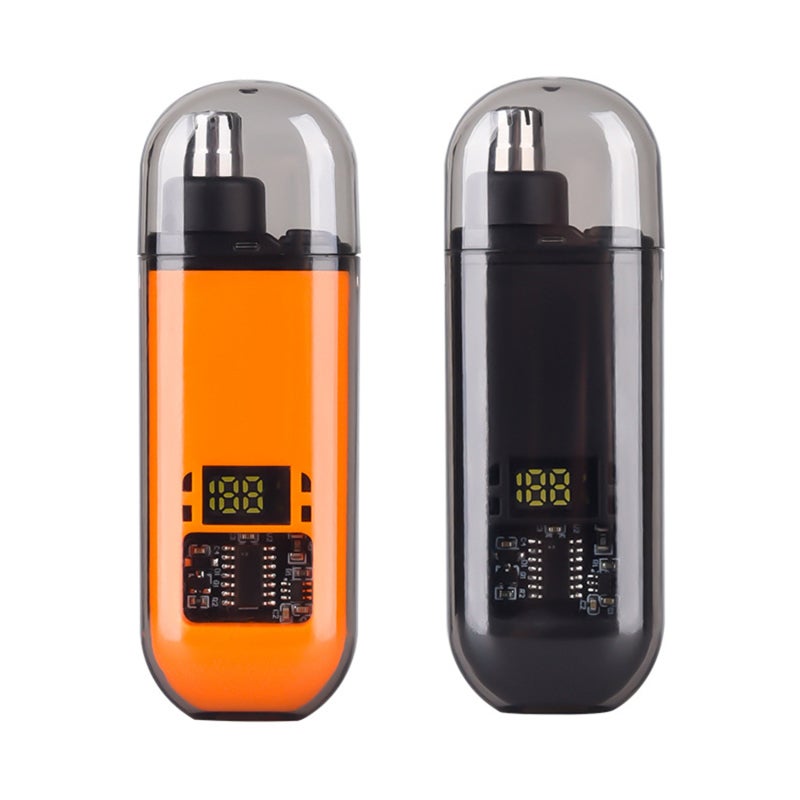 Rechargeable Electric Nose Hair Trimmer: Black+Orange, Digital Battery Display, 360° Rotating Blade - Compact Portable Design, Nose And Ear Trimmer For Men’s Daily Grooming, Travel, Business Trips, Gy