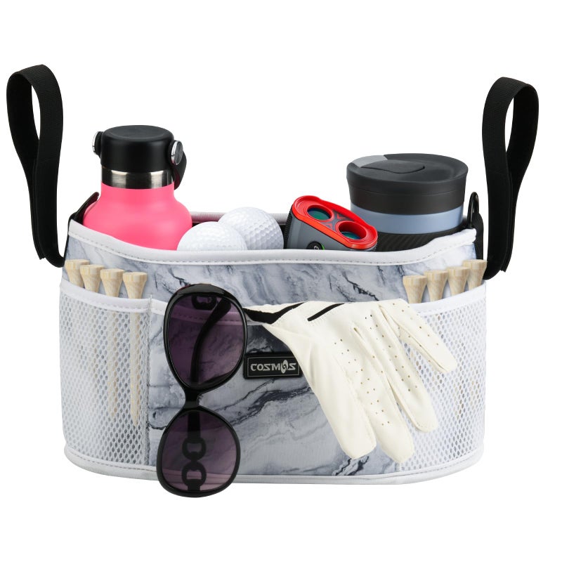 Cosmos Golf Push Cart Organizer Bag Universal Golf Accessories Storage Bag Adjustable Pouch with Drink Holders and Zipped Pockets for Most Carts - Image 2