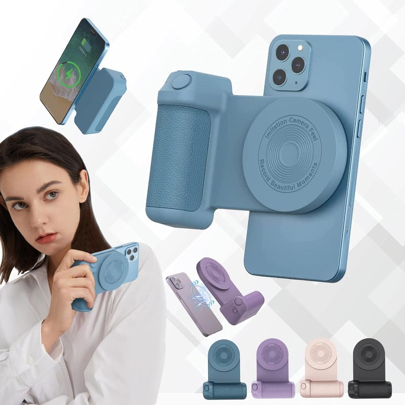 Magnetic Camera Handle Bluetooth Bracket, Magnetic Camera Handle Photo Bracket, 3 in 1 Camera Holder Grip Charging, Smartphone Selfie Grip Bluetooth Stabilizer Mount for Selfie Lovers (Blue-Upgrade) Blue-Upgrade - Image 1