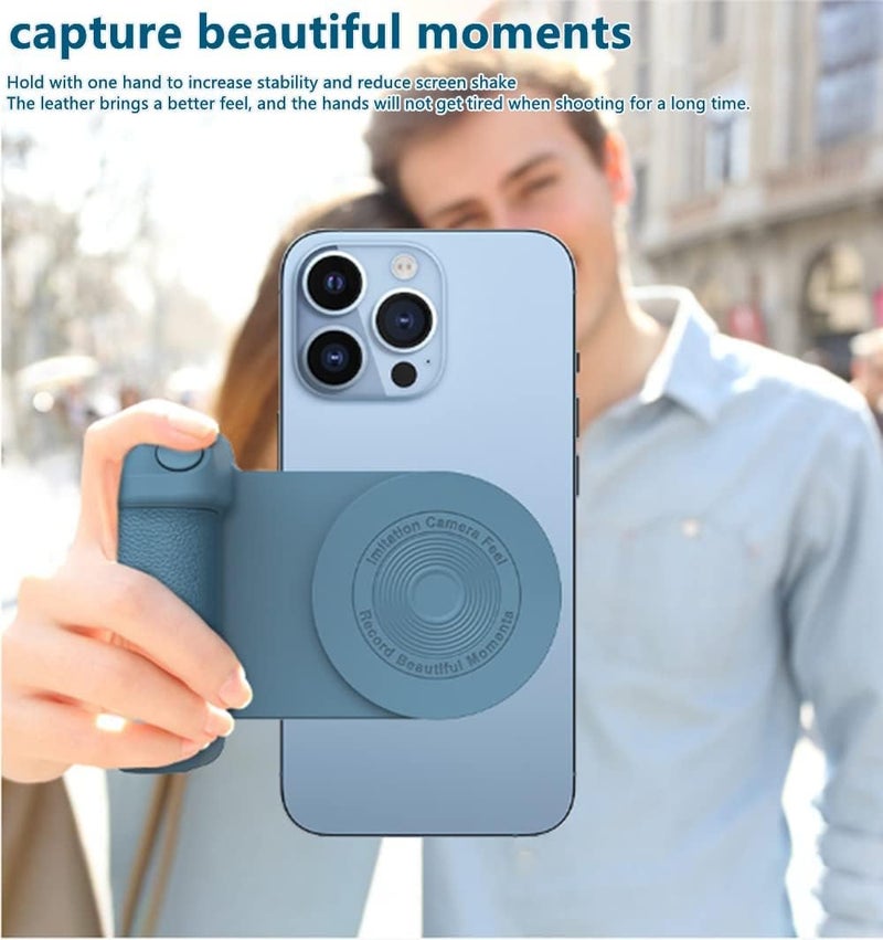Magnetic Camera Handle Bluetooth Bracket, Magnetic Camera Handle Photo Bracket, 3 in 1 Camera Holder Grip Charging, Smartphone Selfie Grip Bluetooth Stabilizer Mount for Selfie Lovers (Blue-Upgrade) Blue-Upgrade - Image 2