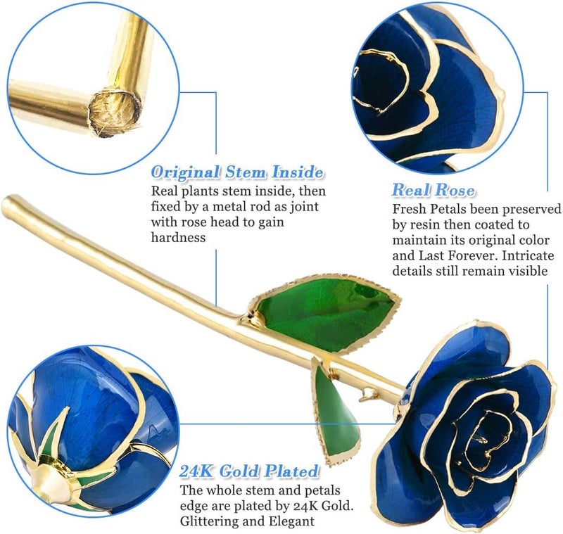كلاراكو وردة كلاركو مطلية بالذهب عيار ٢٤ قيراطًا، للأم، وردة حقيقية مغموسة للحبيبة أو الزوجة أو الابنة أو العشاق، هدية في ذكرى الزواج أو عيد الميلاد أو اقتراح الزواج (وردة زرقاء مع حامل) - Image 2