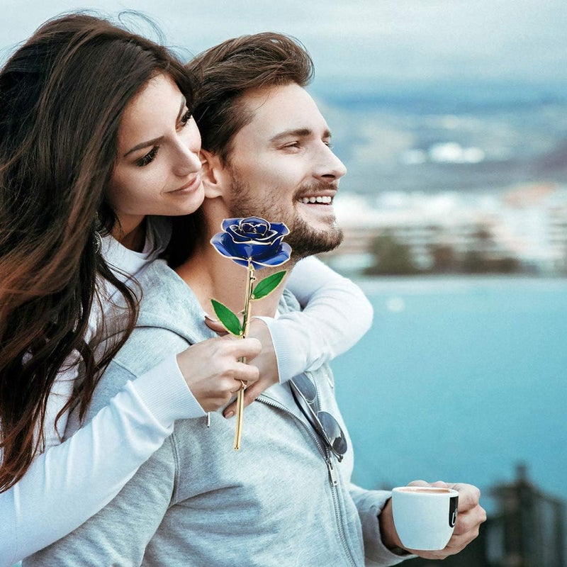 كلاراكو وردة كلاركو مطلية بالذهب عيار ٢٤ قيراطًا، للأم، وردة حقيقية مغموسة للحبيبة أو الزوجة أو الابنة أو العشاق، هدية في ذكرى الزواج أو عيد الميلاد أو اقتراح الزواج (وردة زرقاء مع حامل) - Image 5