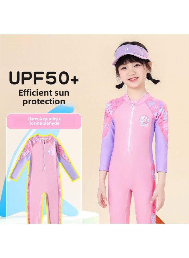 إسكدنيا ملابس سباحة للأطفال البنات المتوسطة والكبيرة قطعة واحدة بأكمام طويلة 2023 معدات بدلة سباحة احترافية للحماية من الشمس - اللون: بنطلون أرجواني كرمة 【قطعة واحدة طويلة الأكمام للحماية من الشمس أكثر دفئً - Image 2