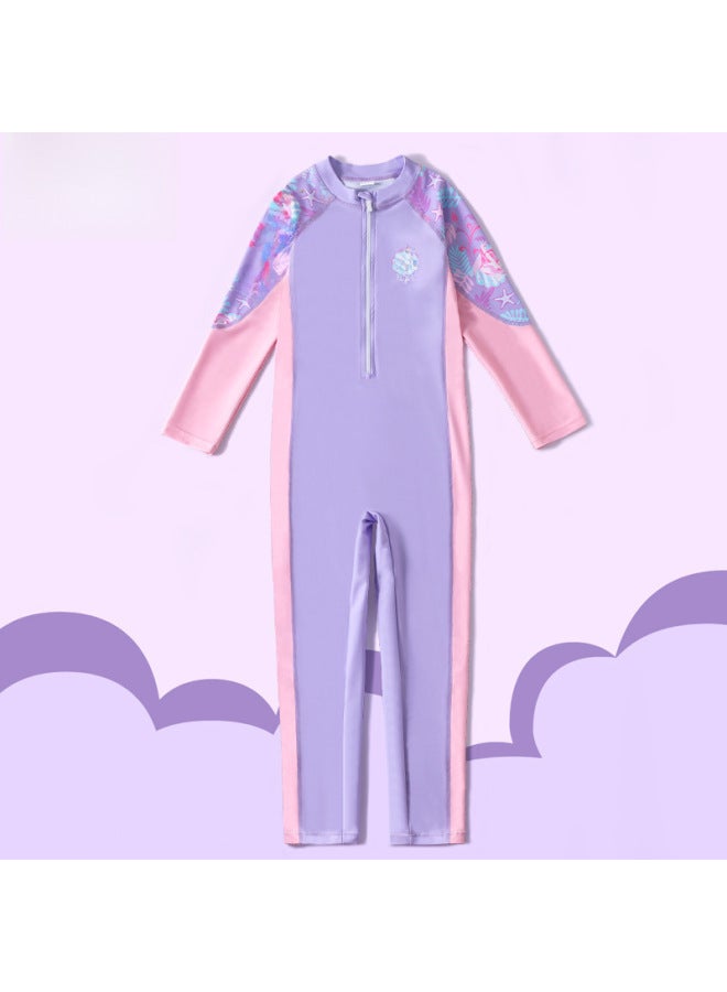 إسكدنيا ملابس سباحة للأطفال البنات المتوسطة والكبيرة قطعة واحدة بأكمام طويلة 2023 معدات بدلة سباحة احترافية للحماية من الشمس - اللون: بنطلون أرجواني كرمة 【قطعة واحدة طويلة الأكمام للحماية من الشمس أكثر دفئً - Image 1