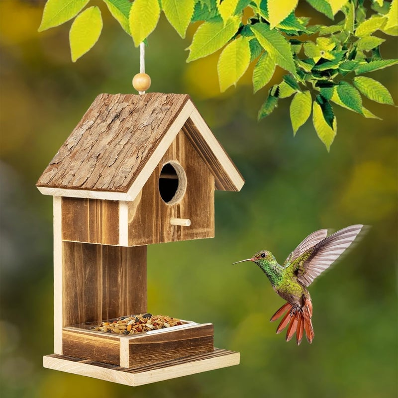 Karlliu Bird Houses for Outside Hanging Bird House Feeder for Hummingbirds Cardinal Wren Bluebird Wild Birds Small Natural Wood Birdhouse for Country Cottages Farmhouse Outdoor Garden Decor - Image 5