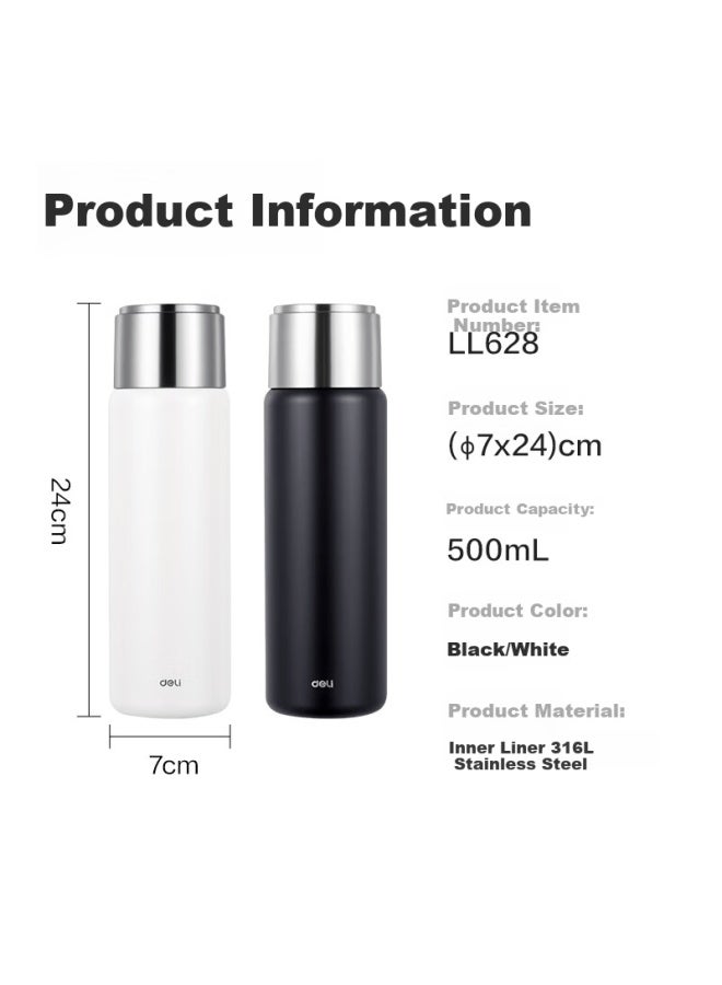 Deli Insulated Tumbler 316l Stainless Steel Vacuum Water Bottle Portable Large Capacity Bullet Coffee Cup 500ml Black - Image 4