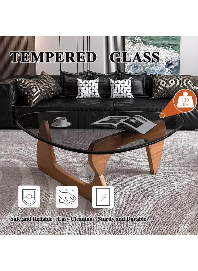 WALALLA Mid Century Modern Glass Coffee Table, Small Coffee Table for Living Room, Elegant and Functional Coffee Tables Suitable for Bedroom Living Room Reception Office Table,Walnut/Black Medium 91*65*40cm - Image 2