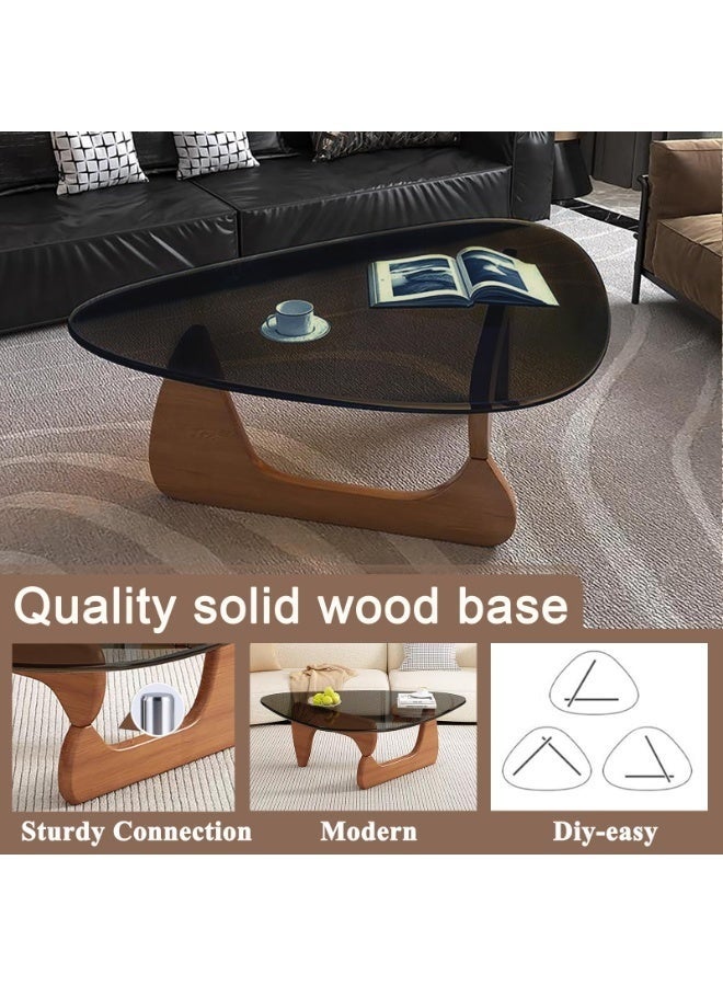 WALALLA Mid Century Modern Glass Coffee Table, Small Coffee Table for Living Room, Elegant and Functional Coffee Tables Suitable for Bedroom Living Room Reception Office Table,Walnut/Black Medium 91*65*40cm - Image 4