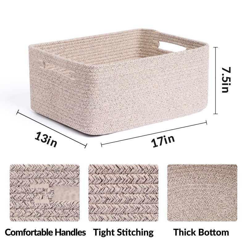 MiniArk Large Storage Baskets for Shelves, Closet Organizers Bins for Clothes Blanket Towels, Baby Nursery, Toy Baskets Box, Woven Rope Baskets, 17 x 13 x 7.5â€, 3 Packs Mixed Brown - Image 2