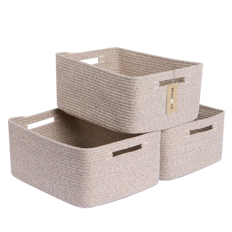 MiniArk Large Storage Baskets for Shelves, Closet Organizers Bins for Clothes Blanket Towels, Baby Nursery, Toy Baskets Box, Woven Rope Baskets, 17 x 13 x 7.5â€, 3 Packs Mixed Brown - Image 1