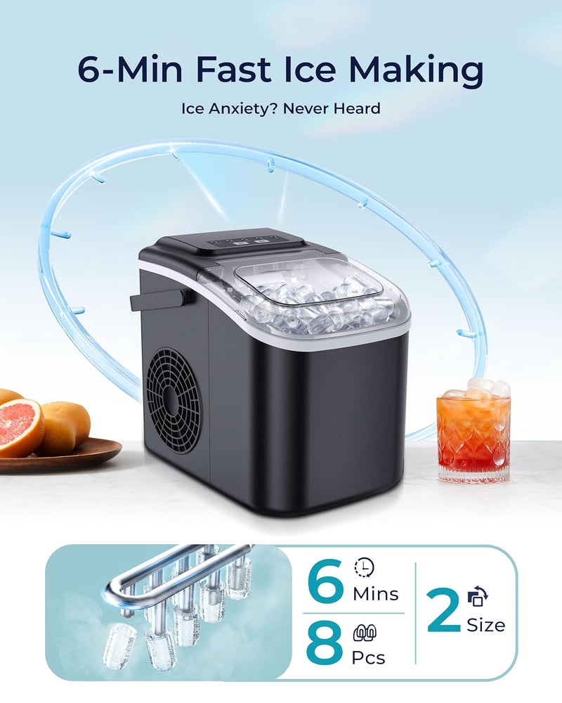 EUHOMY Smart Ice Makers Countertop -26lbs in 24 Hours, 9 Cubes Ready in 8Mins, Self-Cleaning Countertop Ice Maker, Portable Ice Maker with Ice Scoop and Basket for Home/Kitchen/Office(Sliver） - Image 3