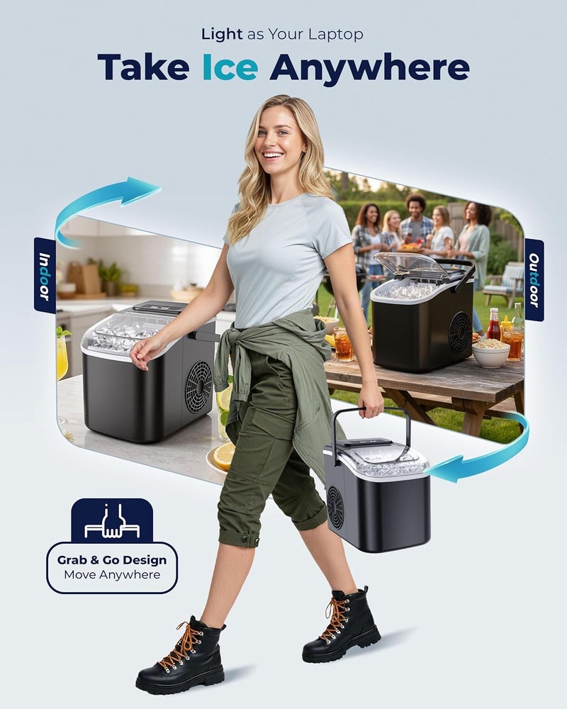 EUHOMY Smart Ice Makers Countertop -26lbs in 24 Hours, 9 Cubes Ready in 8Mins, Self-Cleaning Countertop Ice Maker, Portable Ice Maker with Ice Scoop and Basket for Home/Kitchen/Office(Sliver） - Image 5