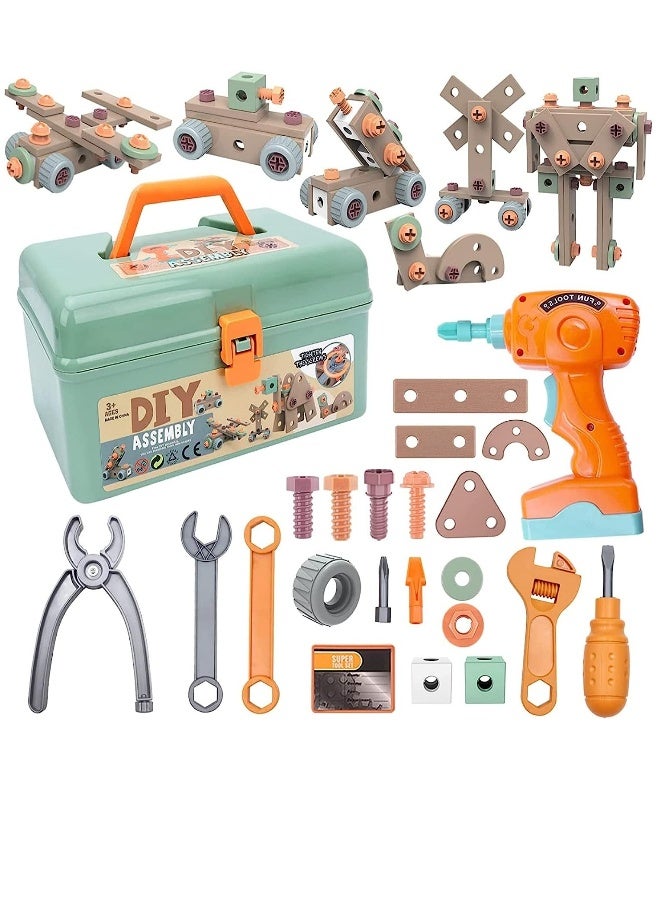144-Piece Kids Tool Set with Electric Drill Toddler Tool Set Pretend Play Construction Tool Kit(144 Piece Kids Tool Set) - Image 2