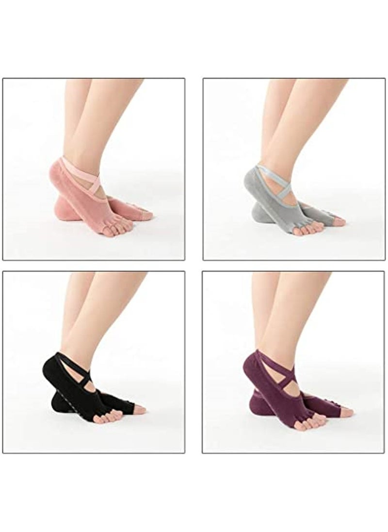 Generic 4 Pairs Non Slip Yoga Socks, Women Dress Socks Clasped Pilates Socks for Ballet Pilates Barre Dance  - Image 4