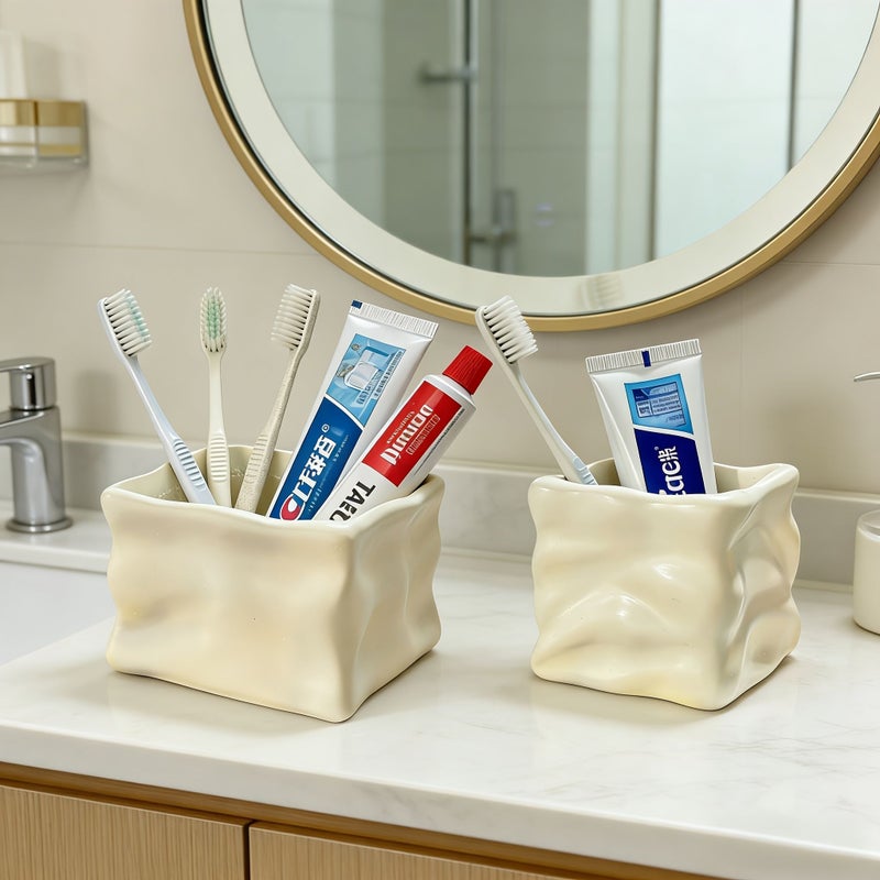 1pc Minimalist Wave Shaped Resin Toothbrush Holder Milky White Rectangular Glacier Storage For Bathroom Vanities Pen Holders Comb Organizers Desktop Organization Graduation Mother Day Gift - Image 1