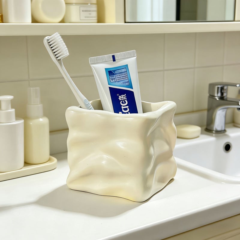1pc Minimalist Wave Shaped Resin Toothbrush Holder Milky White Rectangular Glacier Storage For Bathroom Vanities Pen Holders Comb Organizers Desktop Organization Graduation Mother Day Gift - Image 4