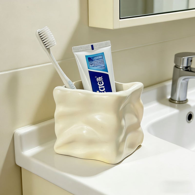 1pc Minimalist Wave Shaped Resin Toothbrush Holder Milky White Rectangular Glacier Storage For Bathroom Vanities Pen Holders Comb Organizers Desktop Organization Graduation Mother Day Gift - Image 2