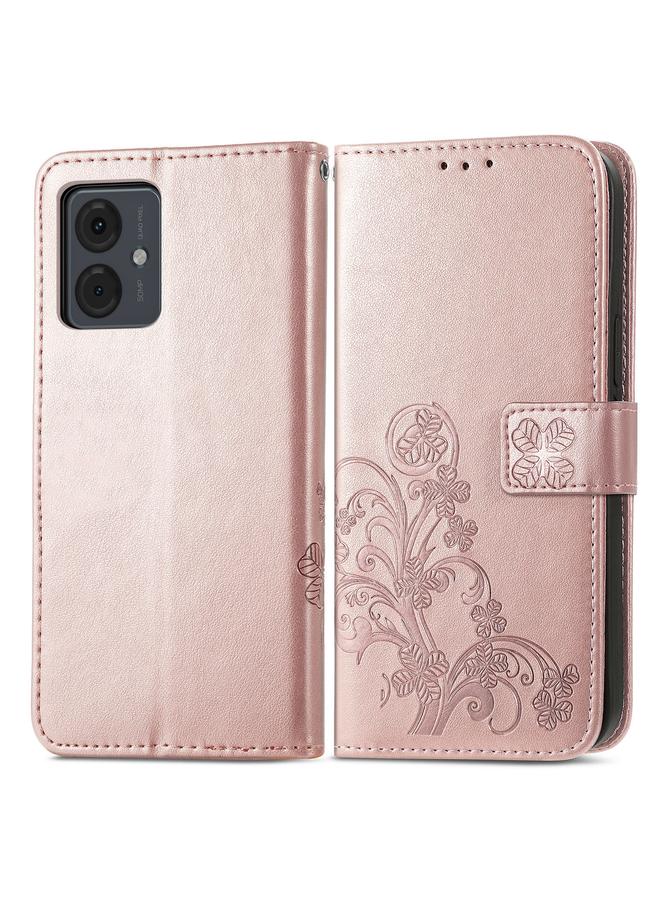 S-TOP Case For Motorola Moto G14 Four-leaf Clasp Embossed Leather Phone Case - Image 2
