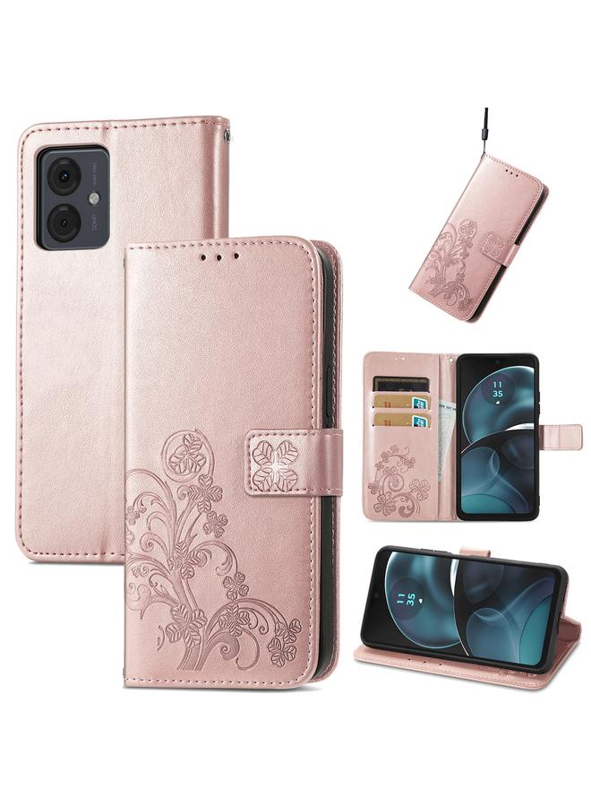 S-TOP Case For Motorola Moto G14 Four-leaf Clasp Embossed Leather Phone Case - Image 1