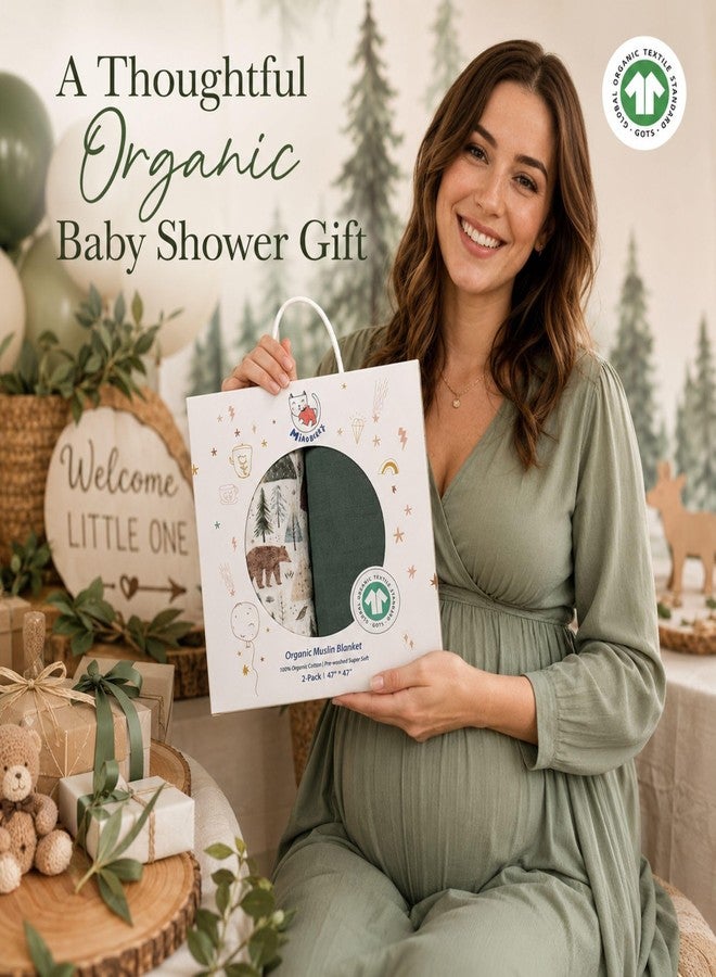 Miaoberry GOTS Certified Organic Muslin Swaddle Blankets, 2 Pack Baby Receiving Blankets, Soft Breathable Cotton Swaddles for Newborn Boys & Girls, Forest Bear & Green - Image 5