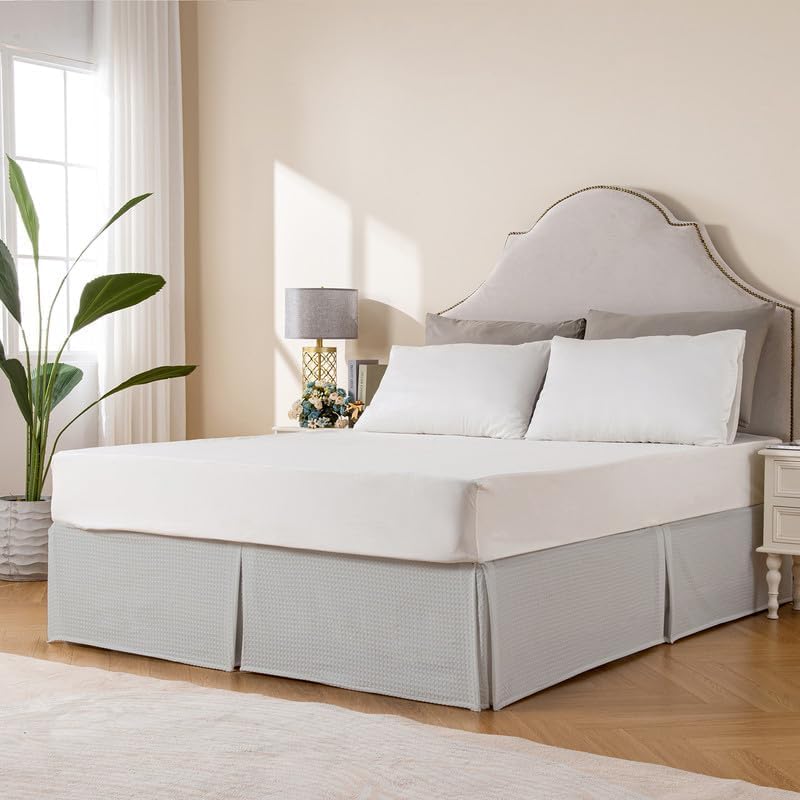 MIYE Pleated Waffle Weave Bed Skirt, Tailored Dust Ruffle 18 Inch Drop Easy Fit, Machine Washable (Light Grey, Twin - 18" Drop) - Image 4