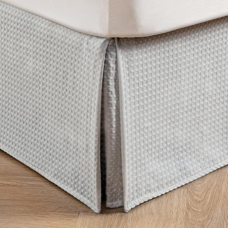 MIYE Pleated Waffle Weave Bed Skirt, Tailored Dust Ruffle 18 Inch Drop Easy Fit, Machine Washable (Light Grey, Twin - 18" Drop) - Image 1