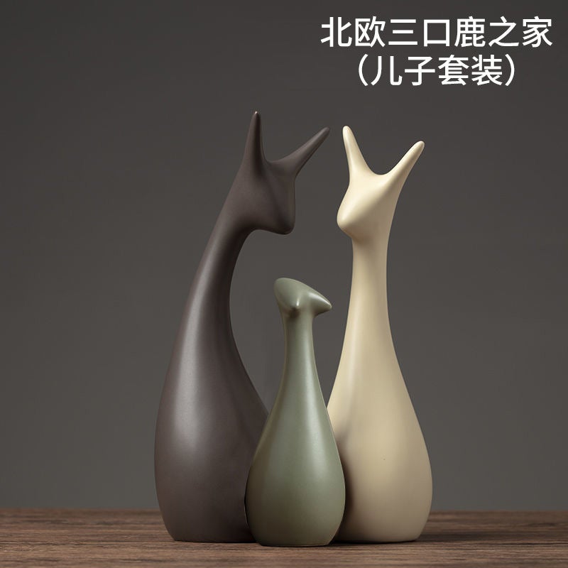 Honghe Living Room Decorations, Home Sideboard, Wine Cabinet Decorations, Ceramic Crafts, Small Gifts, Blue And White Porcelain Deer Ornaments - Image 1