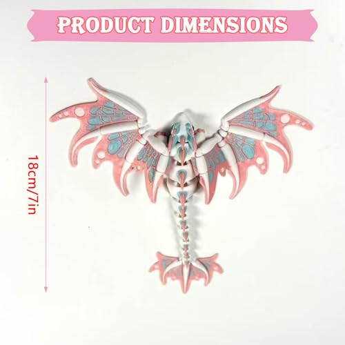 Kizcmvre 3D Printed Dragon with Wings Articulated 7 Inch Pink Flying 3D Printed Dragon Toy3D Printed Animal Fidget Toy for Creative Desk Pet Decor Fun GiftPink - Image 5