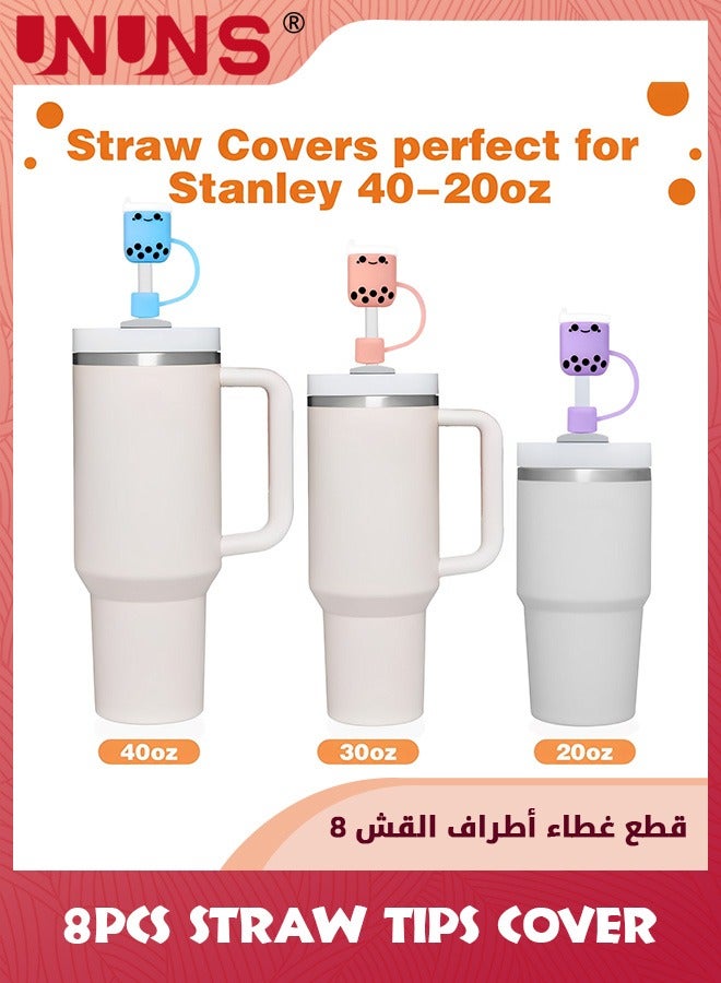 UNUNS 8PCS Straw Cover Cap For Stanely Cup,0.4Inches Cute Bubble Tea Drinking Straw Cover,Silicone Dust-Proof Straw Protector Topper Stanley Accessories - Image 3