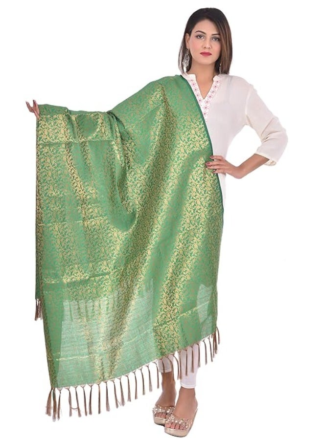 Youthquake Zari Jacquard Silk Dupatta For Womens & Girls With Hand Made Tessels - Image 3