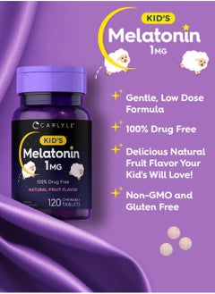 CARLYLE Carlyle Kids Melatonin 1mg | 120 Chewable Tablets | Fruit Flavor | Non-GMO, Gluten Free  - Image 3