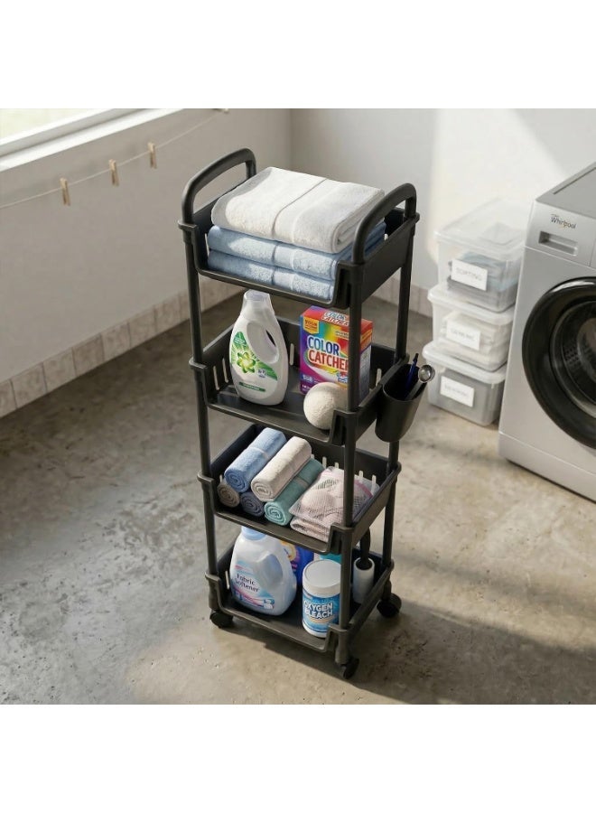 DmarQa 4 Layer Kitchen Cart Storage Trolley with Wheels, Black Plastic Rolling Organizer Rack for Kitchen, Bathroom & Laundry, Space Saving Mobile Shelf, 102.5 x 34.2 x 26 CM - Image 4