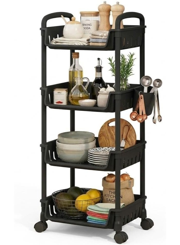 DmarQa 4 Layer Kitchen Cart Storage Trolley with Wheels, Black Plastic Rolling Organizer Rack for Kitchen, Bathroom & Laundry, Space Saving Mobile Shelf, 102.5 x 34.2 x 26 CM - Image 1