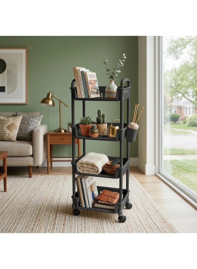 DmarQa 4 Layer Kitchen Cart Storage Trolley with Wheels, Black Plastic Rolling Organizer Rack for Kitchen, Bathroom & Laundry, Space Saving Mobile Shelf, 102.5 x 34.2 x 26 CM - Image 3