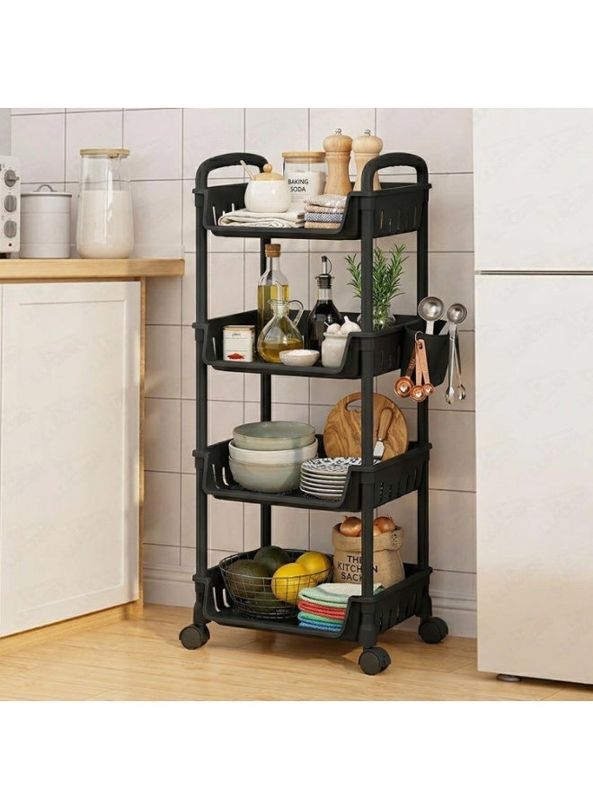 DmarQa 4 Layer Kitchen Cart Storage Trolley with Wheels, Black Plastic Rolling Organizer Rack for Kitchen, Bathroom & Laundry, Space Saving Mobile Shelf, 102.5 x 34.2 x 26 CM - Image 2