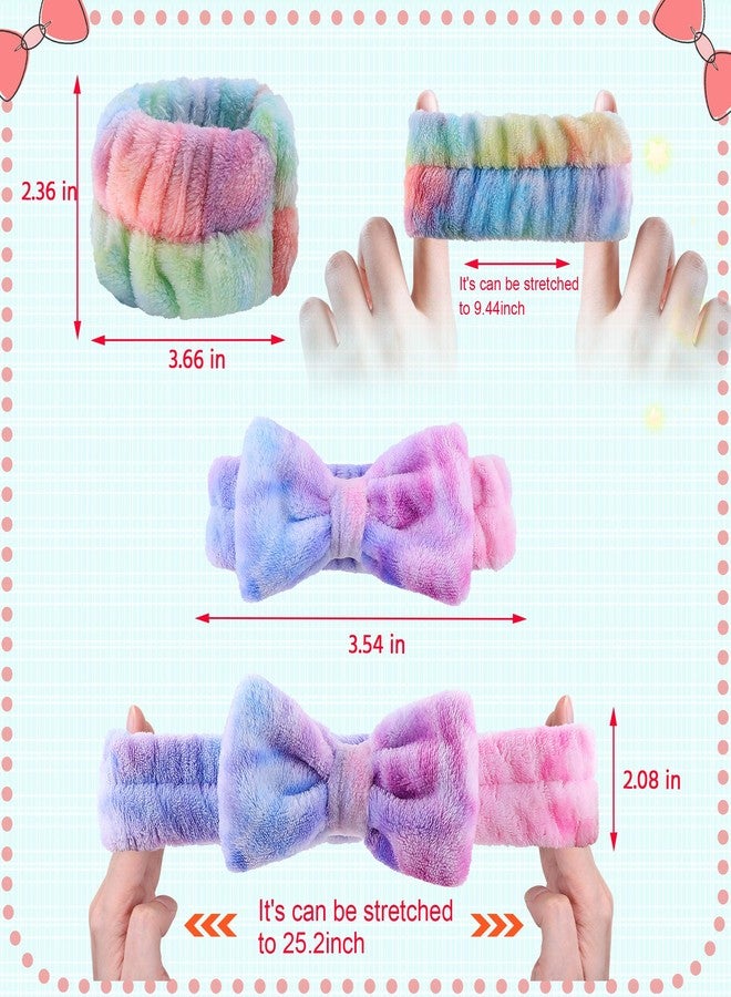 WSYUB Spa and Makeup Headband Set - Gorgeous Tie Dye Color Cosmetic Headband and Absorbent Wrist Towels for Skincare, Face Washing, and Makeup Application (6 pcs) - Image 2
