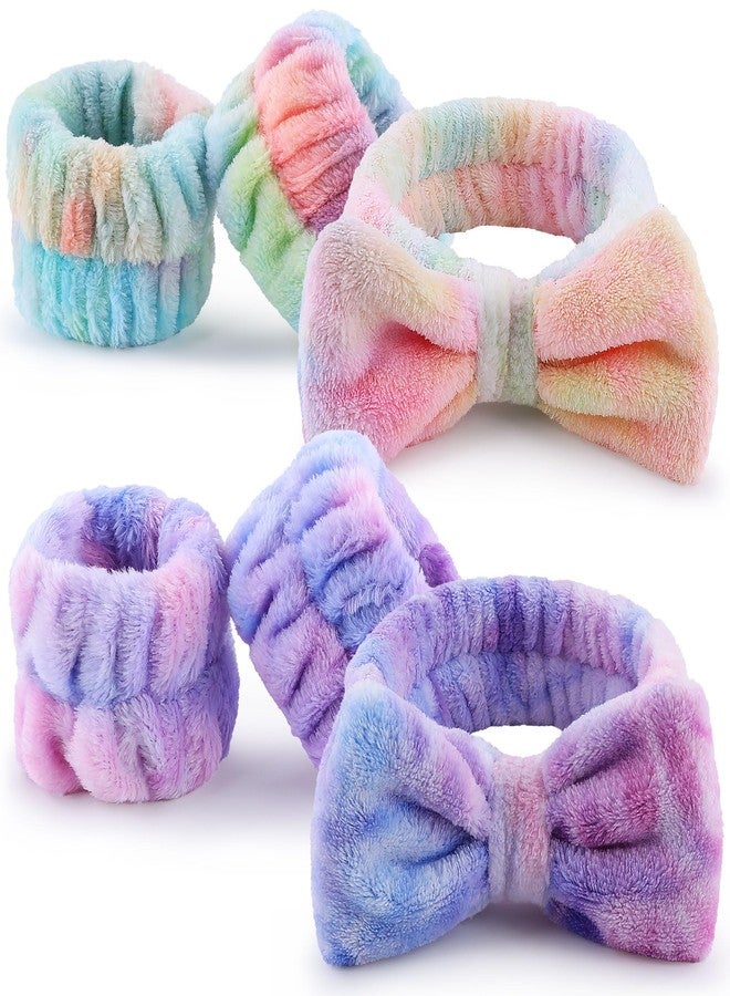 WSYUB Spa and Makeup Headband Set - Gorgeous Tie Dye Color Cosmetic Headband and Absorbent Wrist Towels for Skincare, Face Washing, and Makeup Application (6 pcs) - Image 1