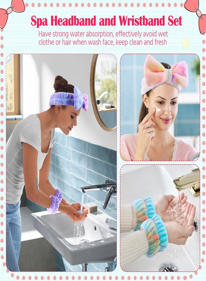 WSYUB Spa and Makeup Headband Set - Gorgeous Tie Dye Color Cosmetic Headband and Absorbent Wrist Towels for Skincare, Face Washing, and Makeup Application (6 pcs) - Image 5