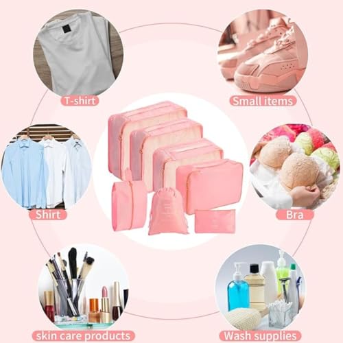 Sprqcart Polyester 7 Set Travel Organizer Bag 3 Packing Cubes + Pouches 1 Toiletry (Pink20 Cm, Cm) - Image 5