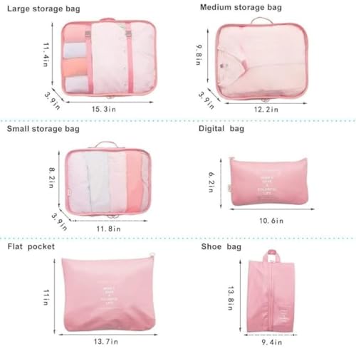 Sprqcart Polyester 7 Set Travel Organizer Bag 3 Packing Cubes + Pouches 1 Toiletry (Pink20 Cm, Cm) - Image 3