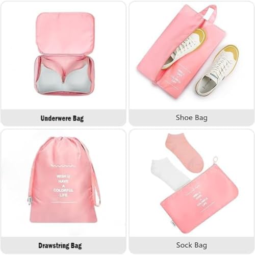 Sprqcart Polyester 7 Set Travel Organizer Bag 3 Packing Cubes + Pouches 1 Toiletry (Pink20 Cm, Cm) - Image 2