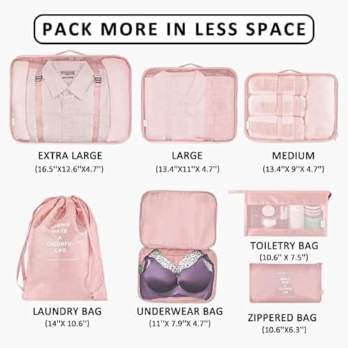 Sprqcart Polyester 7 Set Travel Organizer Bag 3 Packing Cubes + Pouches 1 Toiletry (Pink20 Cm, Cm) - Image 4