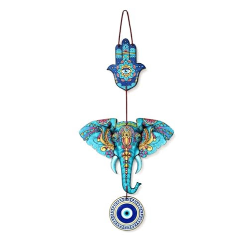 DECORIQUE Elephant Evil Eye Wall Hanging for Home Decor Hamsa Charm Decorative Wall Art Hanging Decoration Item for Living Room Bedroom Office Wall Decor Accent - Image 1