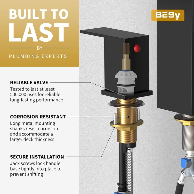 BESy Waterfall Roman Tub Faucets, Deck Mount Bathtub Faucets Set, Garden 3 Holes Two Handles Widespread Bath Tub Filler Tub Faucets with Valve, cUPC Supply Hoses, Matte Black - Image 5